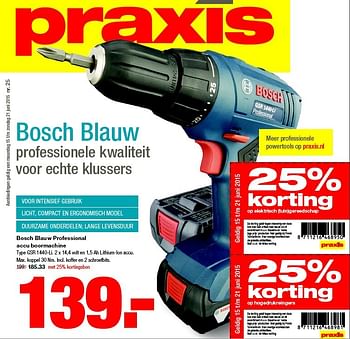 Aanbiedingen Bosch blauw professional accu boormachine - Bosch - Geldig van 15/06/2015 tot 21/06/2015 bij Praxis