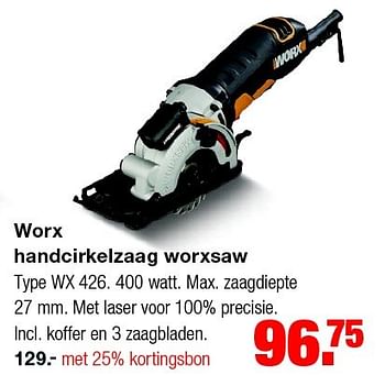 Aanbiedingen Worx handcirkelzaag worxsaw wx 426 - Worx - Geldig van 15/06/2015 tot 21/06/2015 bij Praxis