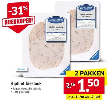 Aanbiedingen Kipfilet bieslook - Zwagerman - Geldig van 15/06/2015 tot 21/06/2015 bij Lidl