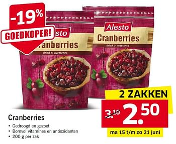 Aanbiedingen Cranberries - Alesto - Geldig van 15/06/2015 tot 21/06/2015 bij Lidl