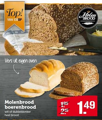 Aanbiedingen Molenbrood boerenbrood wit of dubbeldonker heel brood - Huismerk - Coop - Geldig van 15/06/2015 tot 21/06/2015 bij Coop