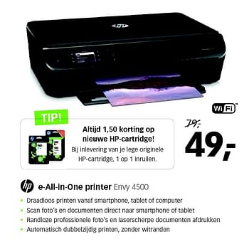 Aanbiedingen Hp e-all-in-one printer envy 4500 - HP - Geldig van 13/06/2015 tot 21/06/2015 bij Dixons
