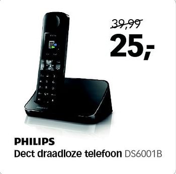 Aanbiedingen Philips dect draadloze telefoon ds6001b - Philips - Geldig van 13/06/2015 tot 21/06/2015 bij Dixons