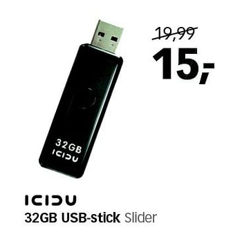 Aanbiedingen Icidu 32gb usb-stick slider - Icidu - Geldig van 13/06/2015 tot 21/06/2015 bij Dixons