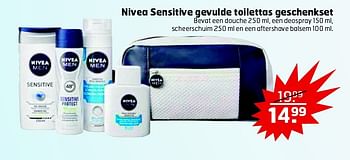 Aanbiedingen Nivea sensitive gevulde toilettas geschenkset - Nivea - Geldig van 16/06/2015 tot 21/06/2015 bij Trekpleister