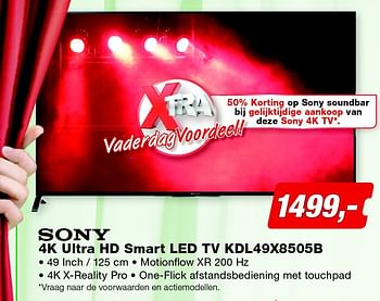 Aanbiedingen Sony 4k ultra hd smart led tv kdl49x8505b - Sony - Geldig van 08/06/2015 tot 21/06/2015 bij ElectronicPartner