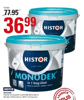 Aanbiedingen Monodek plafond en muurverf - Histor - Geldig van 22/06/2015 tot 28/06/2015 bij Karwei