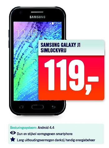 Aanbiedingen Samsung galaxy j1 simlockvrij - Samsung - Geldig van 22/06/2015 tot 28/06/2015 bij The Phone House