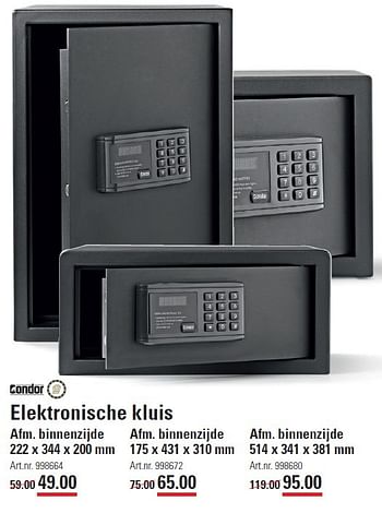 Aanbiedingen Elektronische kluis - Condor - Geldig van 11/06/2015 tot 29/06/2015 bij Sligro