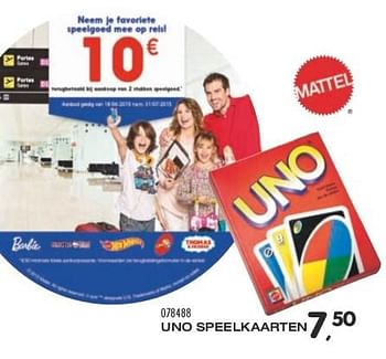 Aanbiedingen Uno speelkaarten - Mattel - Geldig van 23/06/2015 tot 28/07/2015 bij Supra Bazar