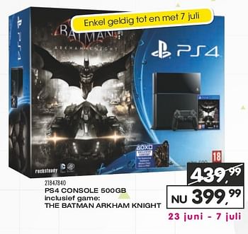 Aanbiedingen Ps4 console 500gb the batman arkham knight - Rocksteady - Geldig van 23/06/2015 tot 28/07/2015 bij Supra Bazar