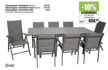 Aanbiedingen Setvoordeel set: tafel met 6 stapelstoelen - Quax - Geldig van 30/03/2015 tot 31/08/2015 bij Multi Bazar