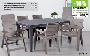Aanbiedingen Setvoordeel tafel met 4 stapelstoelen en 2 verstelbare stoelen - Jardin - Geldig van 30/03/2015 tot 31/08/2015 bij Multi Bazar