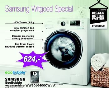 Aanbiedingen Samsung ecobubble wasmachine ww80j6400cw - a +++-40% - Samsung - Geldig van 22/06/2015 tot 05/07/2015 bij ElectronicPartner