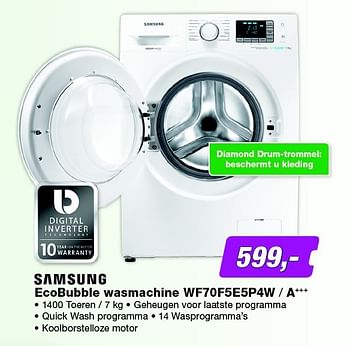 Aanbiedingen Samsung ecobubble wasmachine wf70f5e5p4w - a +++ - Samsung - Geldig van 22/06/2015 tot 05/07/2015 bij ElectronicPartner