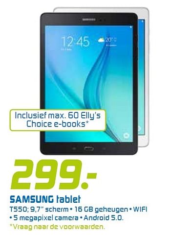 Aanbiedingen Samsung tablet t550 - Samsung - Geldig van 22/06/2015 tot 05/07/2015 bij BCC