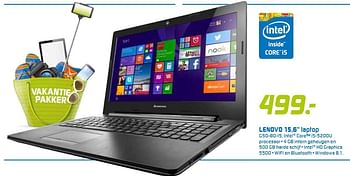 Aanbiedingen Lenovo 15,6 laptop g50-80-i5 - Lenovo - Geldig van 22/06/2015 tot 05/07/2015 bij BCC