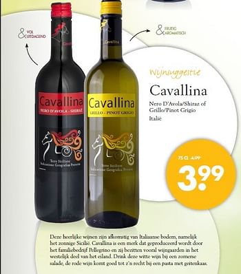 Aanbiedingen Cavallina nero d`avola-shiraz of grillo-pinot grigio italië - Rode wijnen - Geldig van 21/06/2015 tot 05/07/2015 bij Mitra