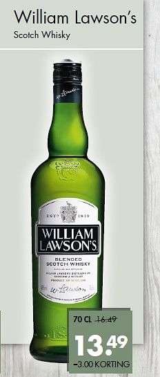 Aanbiedingen William lawson`s scotch whisky - William Lawson's - Geldig van 21/06/2015 tot 05/07/2015 bij Mitra