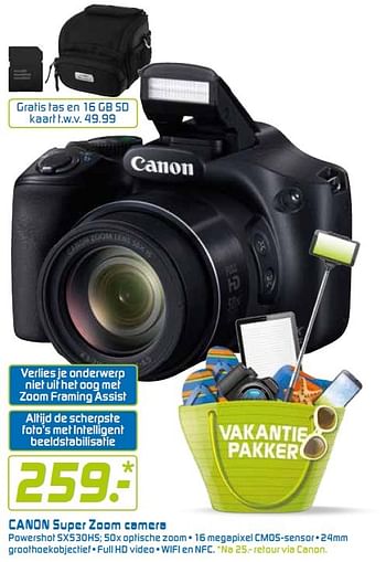 Aanbiedingen Canon super zoom camera powershot sx530hs - Canon - Geldig van 22/06/2015 tot 05/07/2015 bij BCC