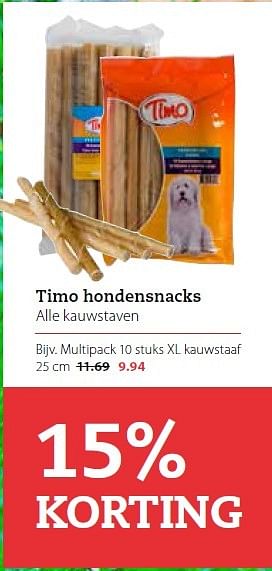 Aanbiedingen Timo hondensnacks multipack 10 stuks xl kauwstaaf - Timo - Geldig van 22/06/2015 tot 05/07/2015 bij Pets Place