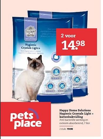 Aanbiedingen Happy home solutions hygienic crystals light + kattenbakvulling - Happy Home - Geldig van 22/06/2015 tot 05/07/2015 bij Pets Place