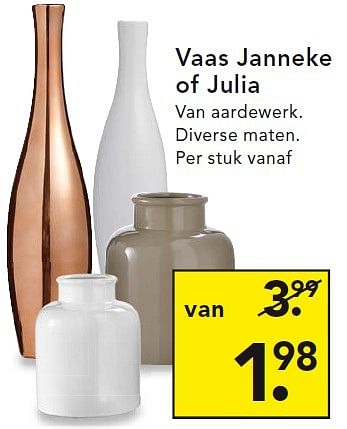 Aanbiedingen Vaas janneke of julia - Huismerk - Blokker - Geldig van 29/06/2015 tot 08/07/2015 bij Blokker
