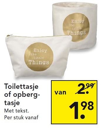 Aanbiedingen Toilettasje of opbergtasje met tekst - Huismerk - Blokker - Geldig van 29/06/2015 tot 08/07/2015 bij Blokker