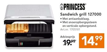 Aanbiedingen Princess sandwich grill 127000 - Princess - Geldig van 29/06/2015 tot 08/07/2015 bij Blokker