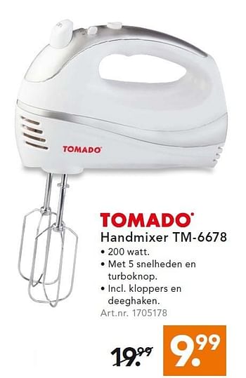 Aanbiedingen Tomado handmixer tm-6678 - Tomado - Geldig van 29/06/2015 tot 08/07/2015 bij Blokker