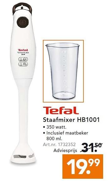 Aanbiedingen Tefal staafmixer hb1001 - Tefal - Geldig van 29/06/2015 tot 08/07/2015 bij Blokker