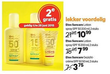 Aanbiedingen Etos suncare lotion spray spf 50 - Huismerk - Etos - Geldig van 22/06/2015 tot 12/07/2015 bij Etos