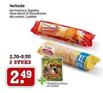 Aanbiedingen Verkade san francisco, digestive, tarwe biscuit of chocodromen - Verkade - Geldig van 05/07/2015 tot 11/07/2015 bij Em-té