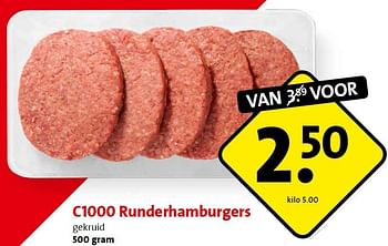 Aanbiedingen C1000 runderhamburgers - Huismerk - C1000 Supermarkten - Geldig van 13/07/2015 tot 14/07/2015 bij C1000