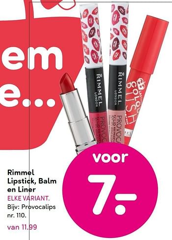 Aanbiedingen Rimmel lipstick, balm en liner provocalips - Rimmel - Geldig van 06/07/2015 tot 19/07/2015 bij da