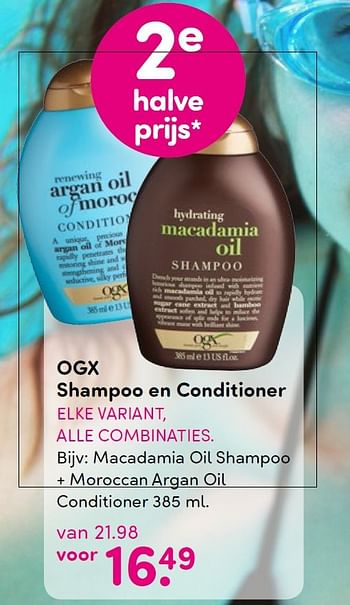 Aanbiedingen Macadamia oil shampoo + moroccan argan oil conditioner - OGX - Geldig van 06/07/2015 tot 19/07/2015 bij da
