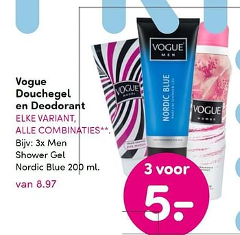 Aanbiedingen 3x men shower gel nordic blue - Vogue - Geldig van 06/07/2015 tot 19/07/2015 bij da