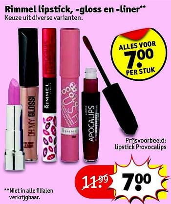 Aanbiedingen Rimmel lipstick, gloss en liner - Rimmel - Geldig van 07/07/2015 tot 19/07/2015 bij Kruidvat