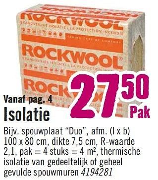 Aanbiedingen Isolatie spouwplaat duo - Rockwool - Geldig van 29/06/2015 tot 01/08/2015 bij Hornbach