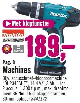 Aanbiedingen Makita machines accuschroef--klopboormachine dhp343she - Makita - Geldig van 29/06/2015 tot 01/08/2015 bij Hornbach