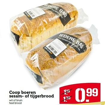 Aanbiedingen Coop boeren sesam- of tijgerbrood - Huismerk - Coop - Geldig van 13/07/2015 tot 19/07/2015 bij Coop