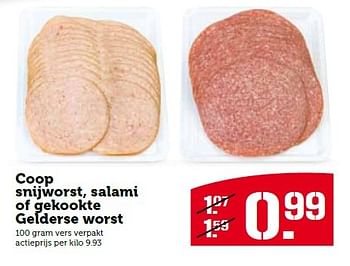 Aanbiedingen Coop snijworst, salami of gekookte gelderse worst - Huismerk - Coop - Geldig van 13/07/2015 tot 19/07/2015 bij Coop