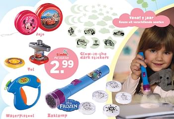 Aanbiedingen Jojo + tol + waterpistool + zaklamp + glow-in-the dark stickers - Disney  Frozen - Geldig van 13/07/2015 tot 15/07/2015 bij Lidl