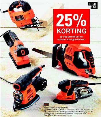 Aanbiedingen Black + decker multischuurmachine, 220 watt - Black &amp; Decker - Geldig van 13/07/2015 tot 19/07/2015 bij Karwei