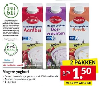 Aanbiedingen Magere yoghurt - Milbona - Geldig van 13/07/2015 tot 19/07/2015 bij Lidl