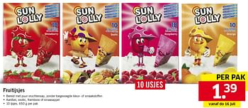 Aanbiedingen Fruitijsjes - Sun Lolly - Geldig van 13/07/2015 tot 19/07/2015 bij Lidl