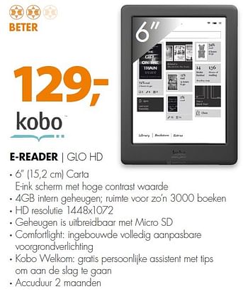 Aanbiedingen Kobo e-reader glo hd - Kobo - Geldig van 13/07/2015 tot 19/07/2015 bij Expert