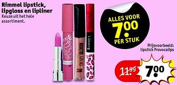 Aanbiedingen Rimmel lipstick, lipgloss en lipliner - Rimmel - Geldig van 14/07/2015 tot 19/07/2015 bij Kruidvat