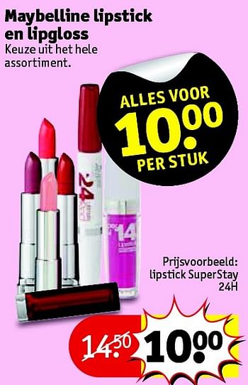 Aanbiedingen Maybelline lipstick en lipgloss - Maybelline - Geldig van 14/07/2015 tot 19/07/2015 bij Kruidvat