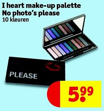 Aanbiedingen I heart make-up palette no photo`s please - I Heart - Geldig van 14/07/2015 tot 19/07/2015 bij Kruidvat